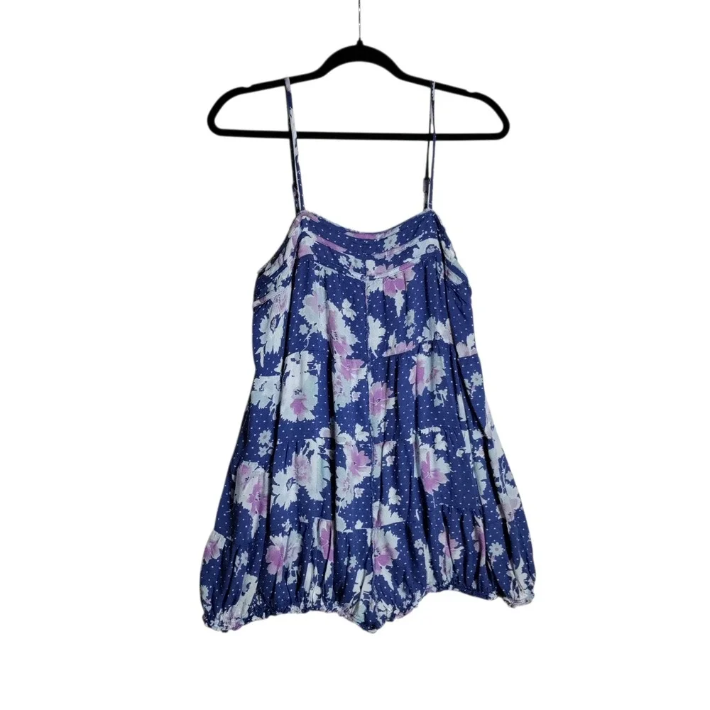 Intimately Free People Floral Polka Dot Tiered Romper Blue Purple Womens Medium